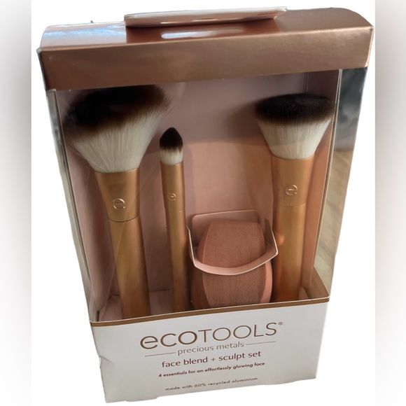 🆕 EcoTools Precious Metals Face Blend & Sculpt Set, Makeup Brush Kit Set Of 4 - Picture 1 of 6